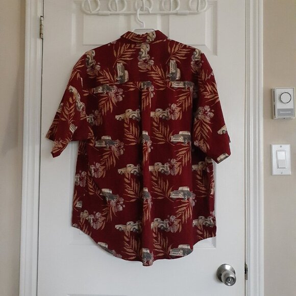 Puritan Vintage Men's Size XL Dark Red Hawaiian Antique Truck Button Down Shirt - Picture 3 of 11